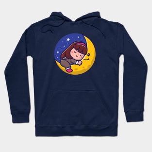 Cute Girl Sleeping On Moon Cartoon Vector Icon Illustration Hoodie